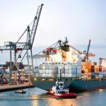 Manouvering container ship