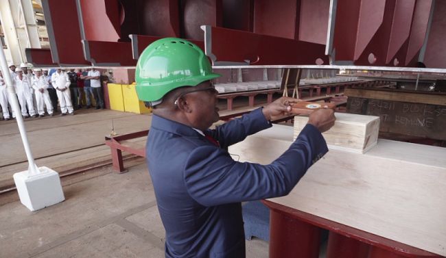 Vice Admiral Ibok-Ete Ibas at the keel-laying ceremony