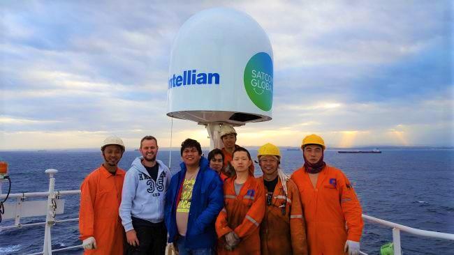Crew onboard Parakou vessel with Aura VSAT_