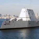 Official U.S. Navy file photo of the guided-missile destroyer USS Zumwalt (DDG 1000) arriving at its new homeport in San Diego.