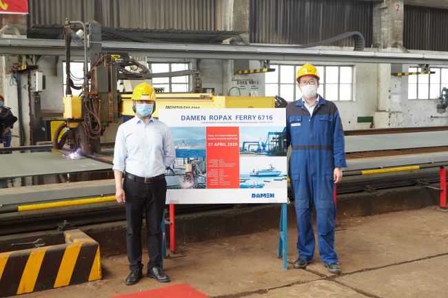 Damen hosts digital steel-cutting ceremony for RoPax vessel (2)