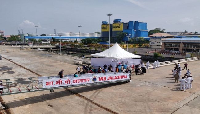 Repatriated Indians Arrive Kochi Onboard Indian Naval Warship INS Jalashwa from Maldives