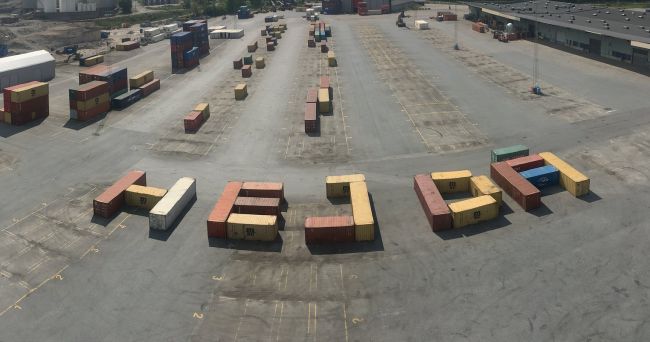 Good bye in Swedish, built with containers