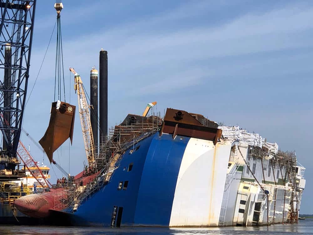 MV Golden Ray Partly Submerged
