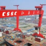 View of ships under construction at a shipyard of Jiangnan Shipyard (Group) Co., Ltd., a subsidiary of China State Shipbuilding Corporation (CSSC), on Changxing Island in Shanghai, 3 June 2008. Chinas oldest shipbuilder, tJiangnan Shipyard (Group) Co., Ltd., completed the move to a new home on Tuesday (June 3) to make room for World Expo 2010. The shipbuilder moved from its Huangpu River site in Shanghai to Changxing Island on the mouth of the Yangtze River, which is set to become the worlds largest shipyard. Work on the 16-billion-yuan (2.3 billion US dollars) new shipyard started in 2005. It is the first phase of the Changxing shipbuilding base and has a production capacity of 4.5 million deadweight tons (DWT), with a 3.8-km coastline, four docks and three production lines.