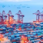 shanghai container terminal at dusk
