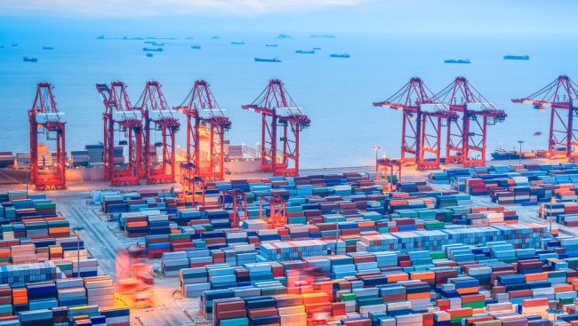 shanghai container terminal at dusk