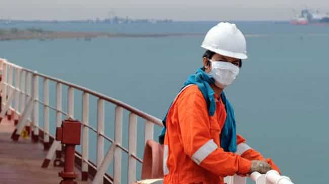 seaman covid-19 main deck and mooring equipment of cargo ship, v