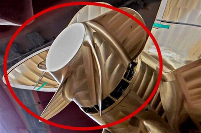 PBCF installed on a propeller (circled in red)