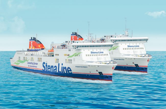 Photo montage Stena Lines nya Östersjöfärjor med de nya namnen Stena Scandica och Stena Baltica