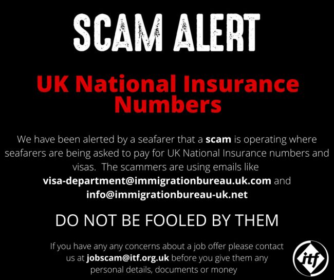 Scam Alert Seafarers Asked To Pay £630 For UK National Insurance Number