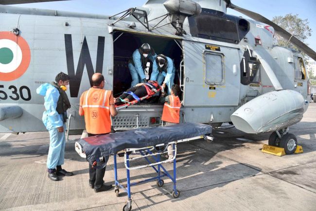 IndianNavy Seaking helicopter responding to a medical emergency by a Singaporean merchant ship MV Eagle Tampa