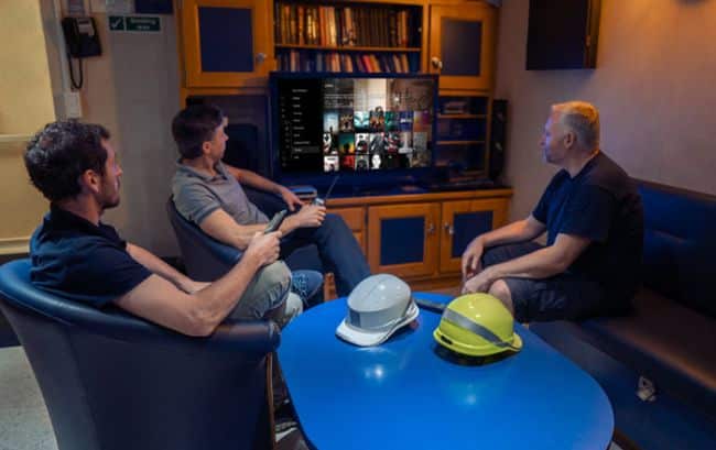 Crew watching BazePort Seea on TV se