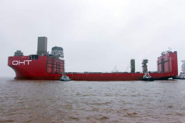 Launching of the semi-submersible foundation installation vessel 'Alfa Lift', photo courtesy of CMHI