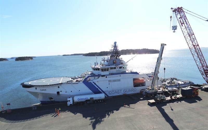 The Finnish Border Guard’s patrol vessel the ‘Turva’ operates with Wärtsilä dual-fuel engines capable of running on Bio LNG fuel. © Finnish Border Guard