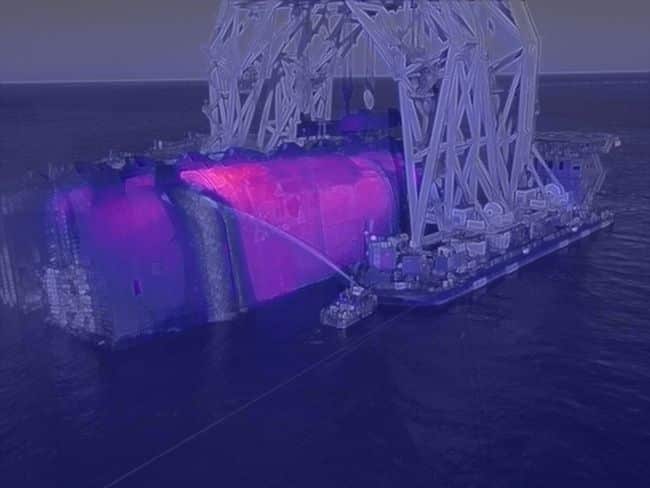 An infrared image of the wreck shows the areas of high heat during fire suppression operations
