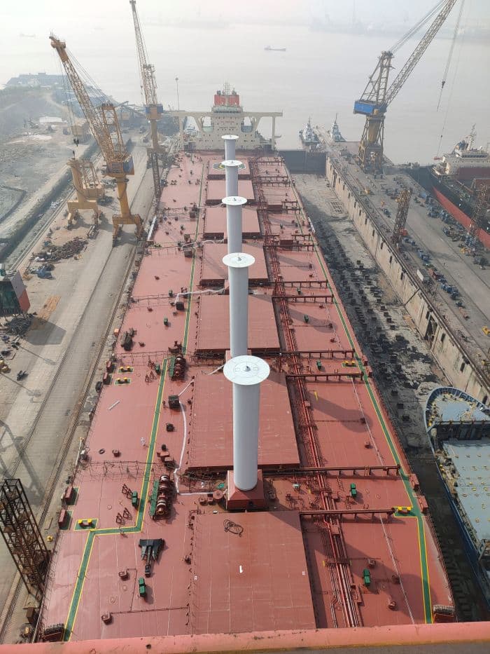 Norsepower Installs Five Tiltable Rotor Sails On A VLOC Chartered By Vale 