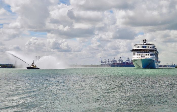 MSC virtuosa arrives into southampton credit msc cruises blue harbour