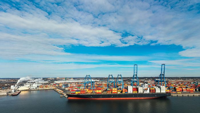 Container ship at port