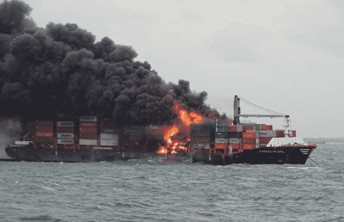 Major fire-reported-on-MV X Press Pearl today off Colombo after a blast occured onboard