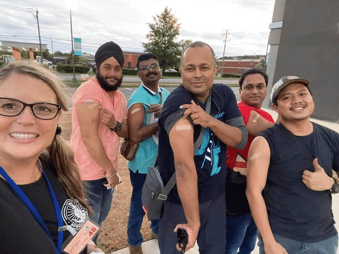 Seafarers after receiving their COVID-19 vaccine in Norfolk, Virginia, US, May 2021. Credit - Barbara (Bobbi) Shipley