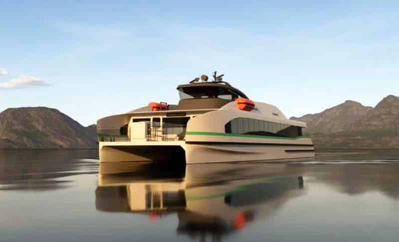 Artist’s impression of the fully electric, zero-emission fast ferry Medstraum now under construction at Norwegian shipyard Fjellstrand  