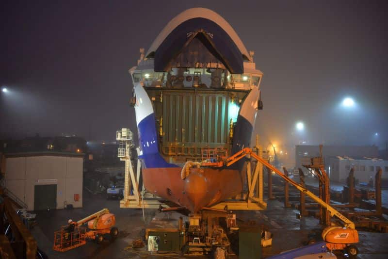 MF Teistin the evening before she was launched, with a foil module from Wavefoil installed