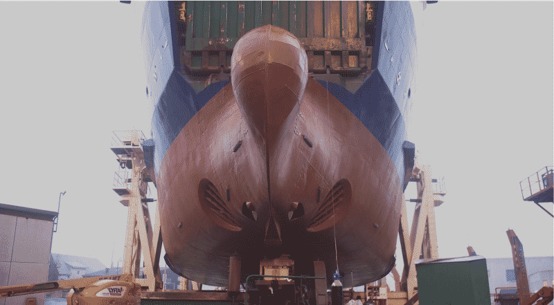 Wavefoils retracted in dock on MS Teistin. Photo - Wavefoil