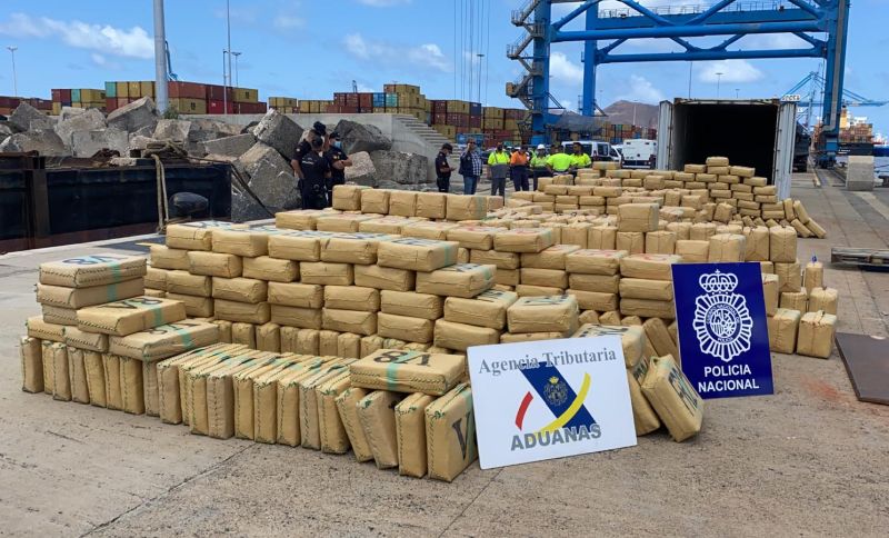 A ship loaded with 20 tons of hashish was intercepted in waters near the Canary Islands