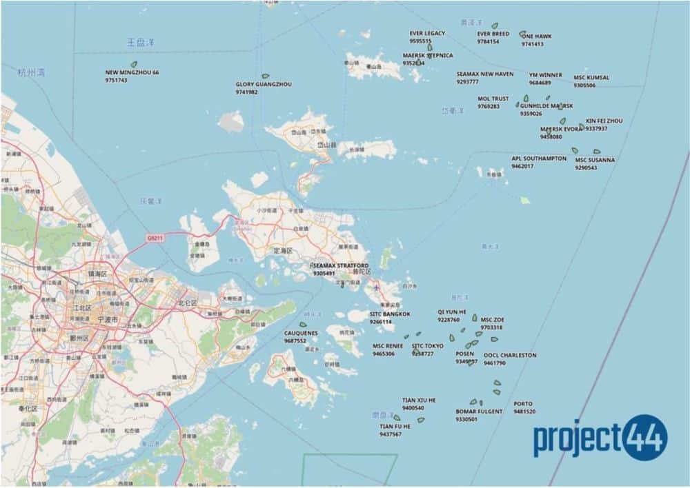 map depicting Average Number Of Weekly Port Calls To Ningbo Has Plummeted 