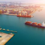 Containership sailing into port