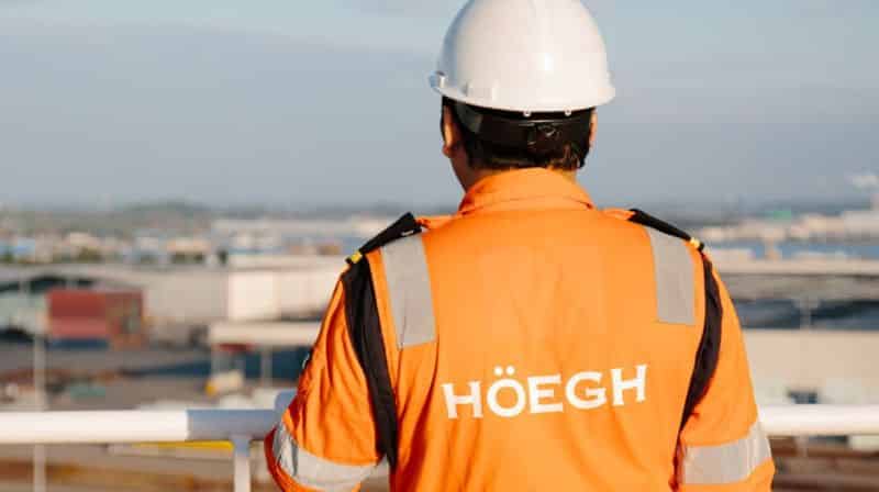 hoegh seafarer looking at the city view he has from the vessel 