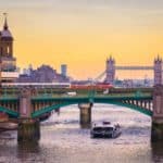 Orange sunset with London cityscape