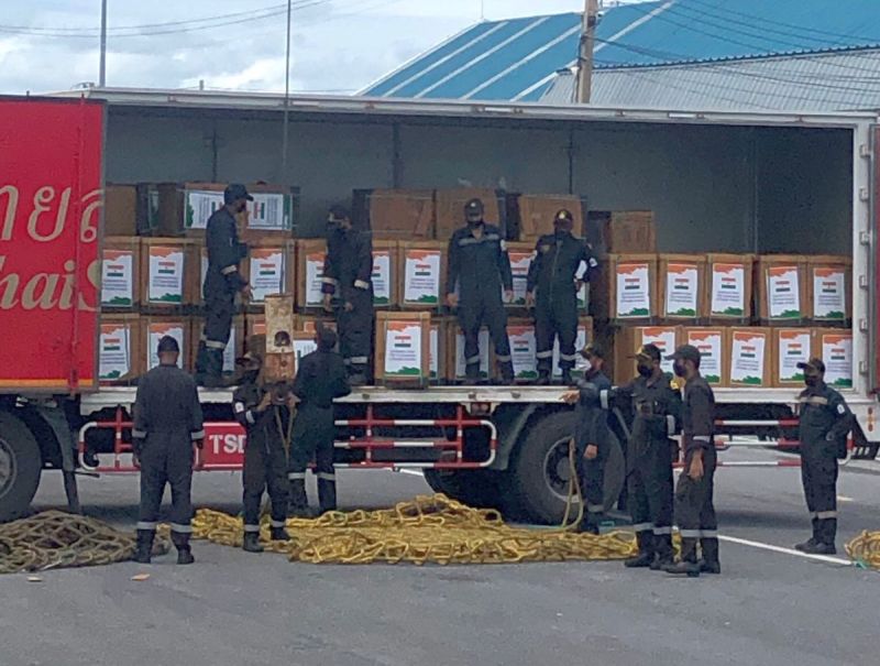 INS Airavat In Thailand with covid relief supplies