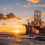 View of an oil rig during sunset