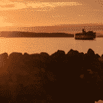 ferry ship sailing during sunset