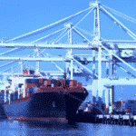 Ships lined up on a port