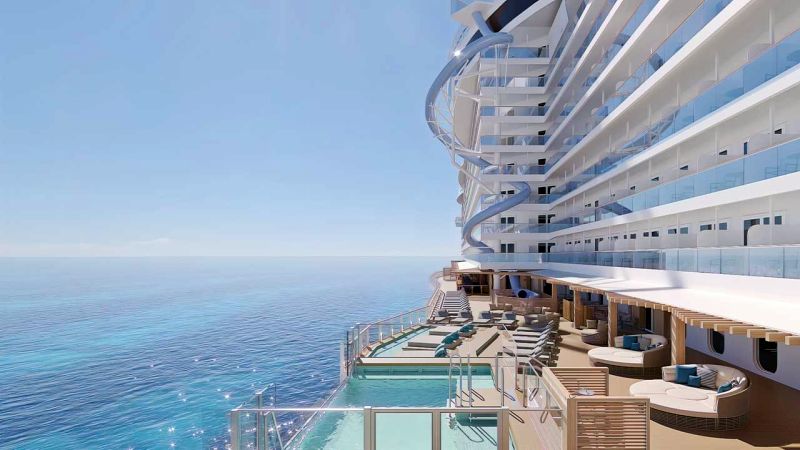 world’s first freefall dry slide, The Drop. The towering 10-story plunge will have guests experiencing the highest G-force of any comparable experience in the cruise industry