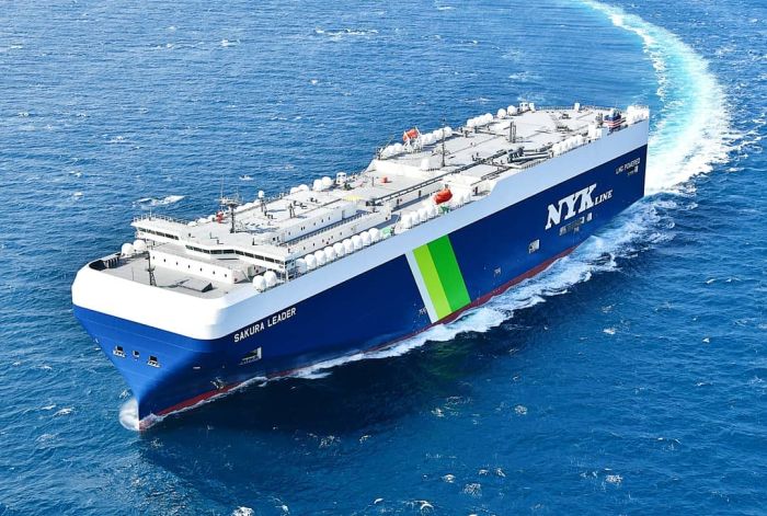 Sakura Leader, which entered the NYK fleet last month, is the first LNG-fueled PCTC to be built in Japan