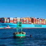 Maersk Essen enters the port of Los Angeles enroute to APM Terminals Pier 400 Los Angeles, California USA