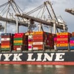 Nyk Line container ship is being loaded by cranes in the Port of Rotterdam. The Netherlands - September 8, 2019