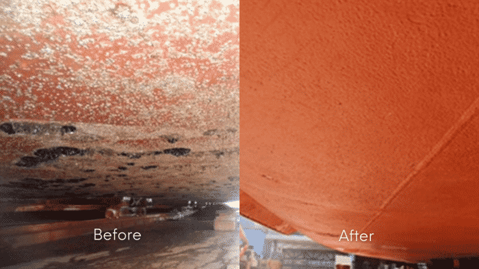 Side by side comparison of before and after application of the solution