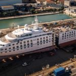 One of the vessels, Star Breeze, undergoing renovation in Palermo, with a new 25.6 metre (84 feet) section being added in the middle. Photo courtesy of Fincantieri