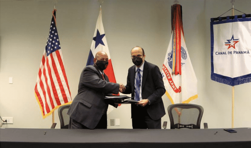 Theodore Brown (left) of USACE and Sarinder Singh of the Panama Canal