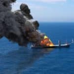 cargo ship on fire