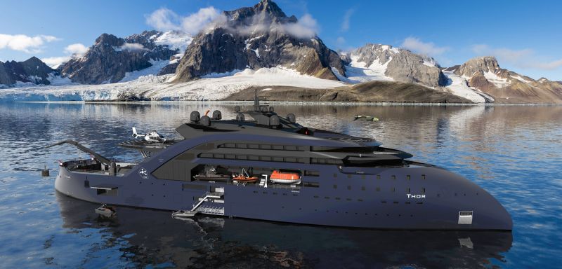 'Thor' is a 3R vessel (Replenishment, Research, Rescue), and the illustration shows an ongoing research operation