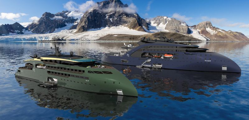 'ULSTEIN THOR' and 'ULSTEIN SIF' with an autonomous surface vehicle underway.
