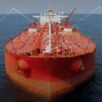 Aerial photo of a large loaded container ship.