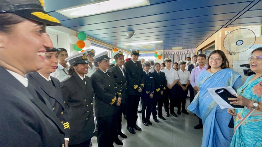 All women crew being addressed by minister