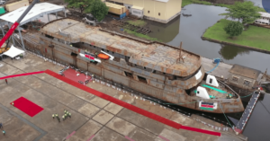 Watch History Made As First Locally Assembled Vessel Floats In Lake Victoria